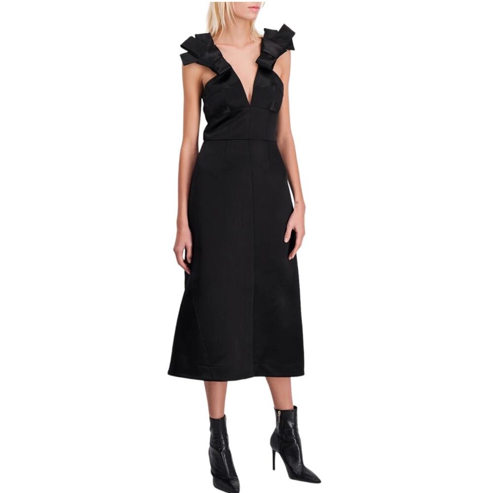 Jil Sander Bonded Satin Bow Detail Cocktail Dress in Black Size 30 (XXS) NWT